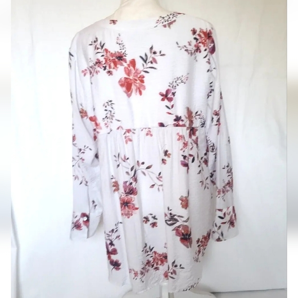 J. Jill White Red Floral Long Sleeve Blouse Top Large - Picture 3 of 5